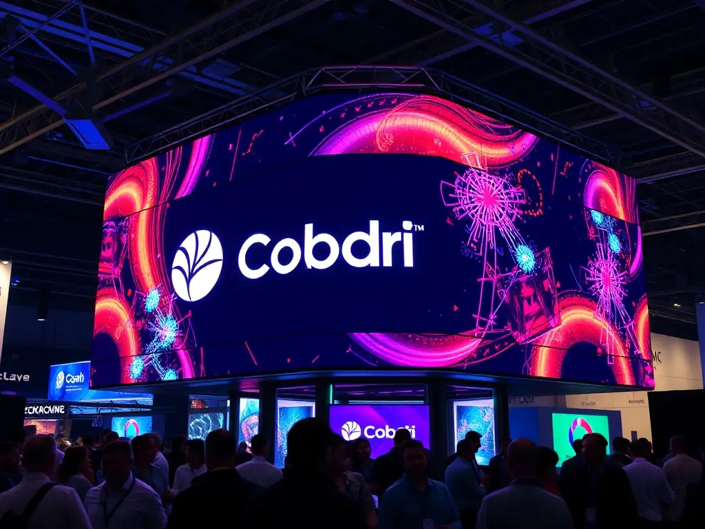 A custom-designed LED display showcasing a brand's logo at a trade show.