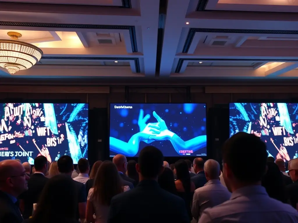 An indoor LED display at a corporate event showcasing stunning clarity.